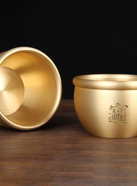 铜缸摆件 大水缸 小号铜缸摆件配水晶元宝