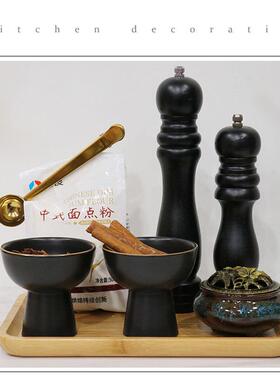 样板间厨房橱柜装饰摆件软装饰品新中式陈列道具砧板花艺托盘组合