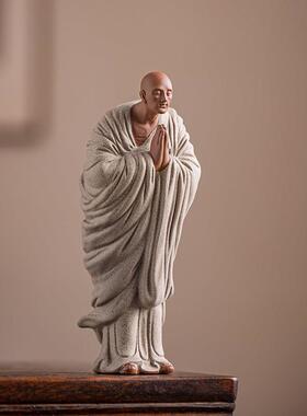 新中式手工紫砂小和尚摆件创意陶瓷人物小沙弥家居客厅禅意装饰品