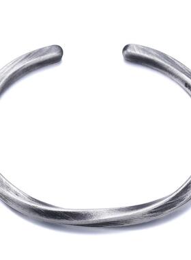 高档银手莫镯子男女999比乌斯古法银手环白情侣纯开口刻字情人节