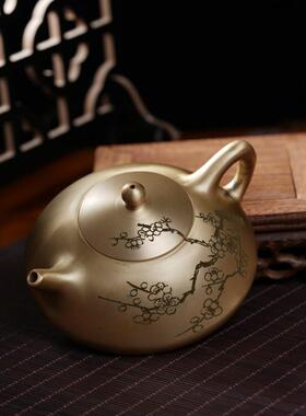 黄铜茶壶摆件源头手工茶壶茶具松华青段子冶石瓢铜制