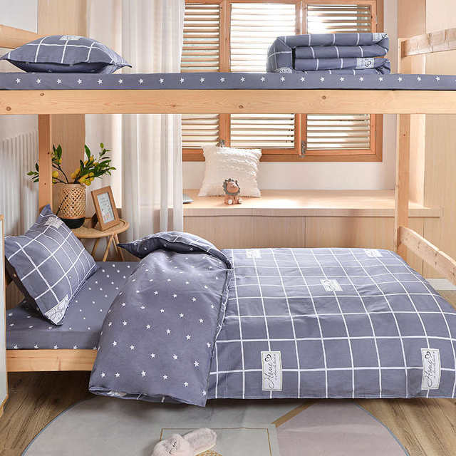 Single dormitory full cotton three-piece set student dormitory pure cotton bedding top and bottom bunk bed sheet six-piece set 0.9m meters