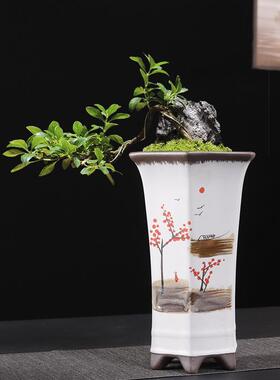 精品兰花盆紫砂花盆陶瓷釉盆春兰建兰墨兰蕙兰高端新中式六角兰盆
