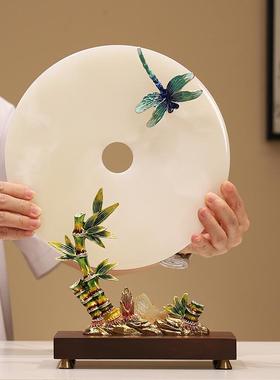 新款中式竹报平安扣乔家居装饰高级感客厅珐琅彩玉新石摆件迁居新