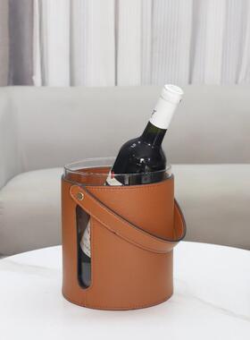 现代简约皮革玻璃醒酒器红酒冰桶摆件客厅餐厅吧台酒店家居装饰品