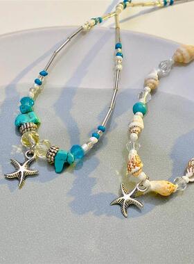 Shell starfish necklace for women海边度假串珠贝壳海星项链女