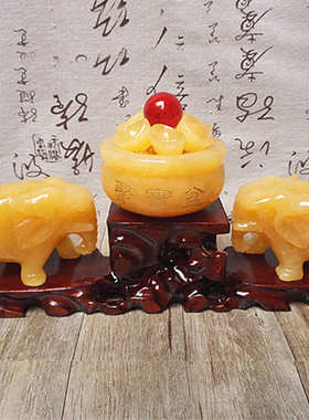 黄玉象摆件 米黄玉小象家居 办公桌饰品玉石工艺品