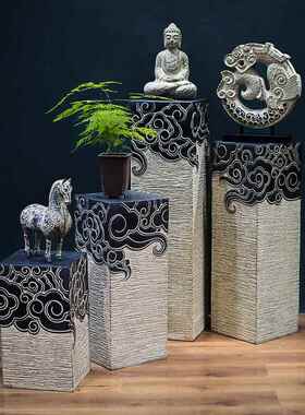 新中式禅意仿古祥云展示柱落地摆件家居饰品客厅过道玄关装饰底座