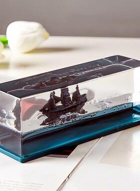 泰坦尼克号流体漂流瓶电脑桌摆件高级感小众瓶中船装饰品毕业礼物