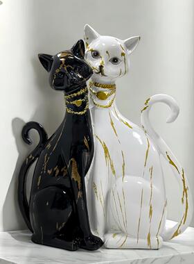 新款情侣猫摆件办公室玄关居装饰品简约红色工艺品摆设礼品