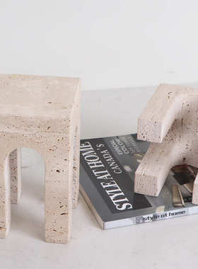 几何石装饰品现代摆件玄关洞大理石客厅拱形家居新黄拱门中式酒柜