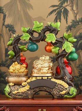 五福临门葫芦桌面摆件家居客厅玄关酒柜装饰可旋转金蟾创意工艺品