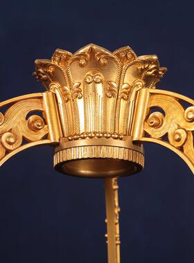 王师兄学院款长柄手摇转轮底座纯铜手摇转筒莲花三脚架三足底座三