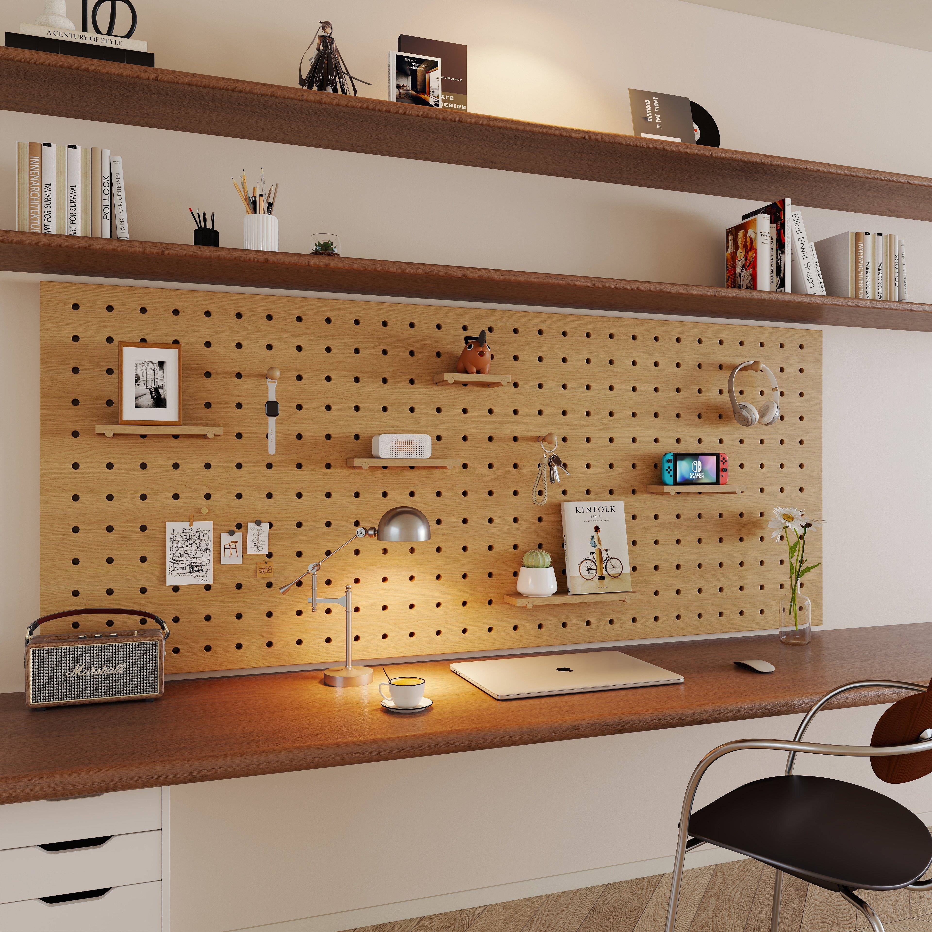 Pure solid wood mid-century style desk hole board custom-made storage rack desktop wall shape wall display shelf no punching