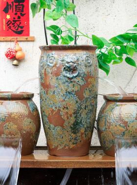 覆古过滤器摆件鱼池流水陶罐造景生态循环水养鱼古法鱼缸瀑布全套