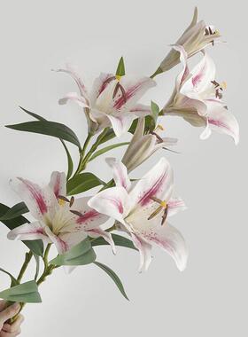 3头特大号手感百合花假花pu香水百合仿真花客厅家居摆设花可水养