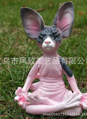 独立站 冥想打坐无毛猫 树脂工艺品小猫装饰花园草坪雕像