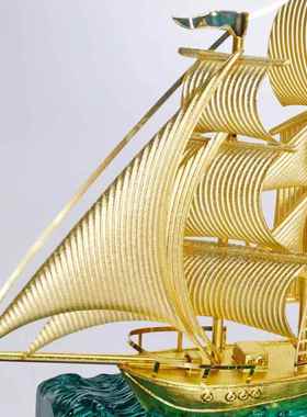 新款开足金金箔一帆风顺船摆件业礼物招财办公室桌客厅乔新居迁帆
