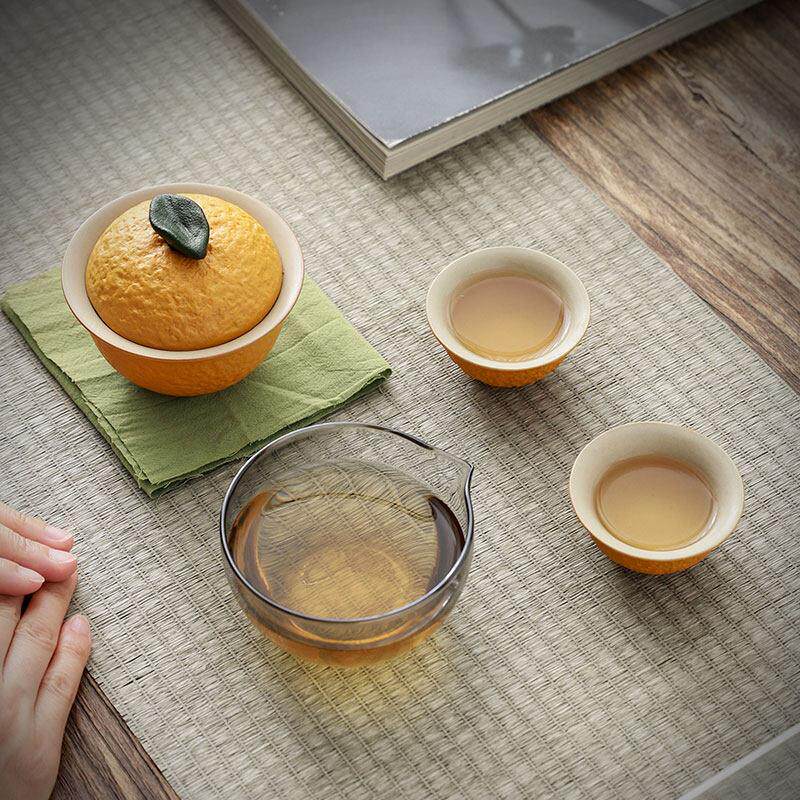 Good Luck Quick Cup Outdoor Portable Covered Bowl Travel Tea Set Glass Fair Cup Portable Camping Customization