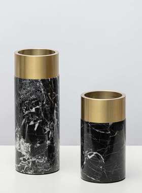 轻奢极简天然大理石圆筒花瓶花器软装样板房售楼部桌面插花装饰品