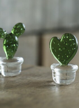创意日式玻璃装饰品小摆件仙人掌手作可爱客厅桌面玻璃植物摆件