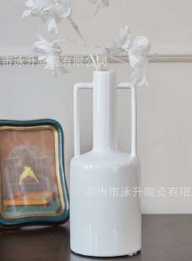ins装饰品陶瓷白色客厅家居古典摆件化妆台器北欧软花风水培花瓶