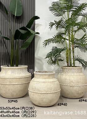 复古落地水泥种植花盆侘寂风庭院阳台种花树民宿酒店园艺商场摆设