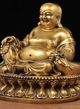 黄铜弥勒佛摆件笑佛笑口常开 大肚佛坐莲像家用佛堂寺庙供奉佛像