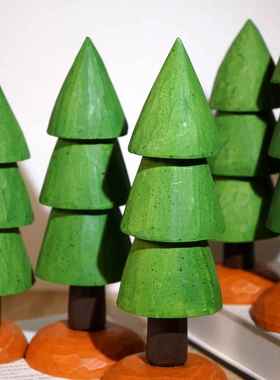 “放青松”手工木雕小树摆件可爱工位书桌面家居创意治愈系装饰品