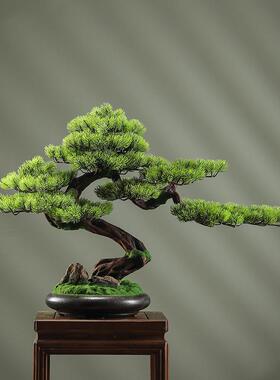 新中式彷真迎客松盆景客厅玄关办公室茶桌绿植盆栽罗汉松装饰摆饰