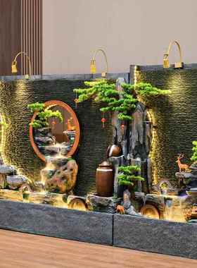 大水幕墙流水屏风户外别墅花园庭院鱼池山水景观假山喷泉瀑布摆件