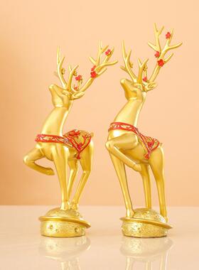 新中式创意套三福鹿摆件家居客厅玄关软装酒柜隔断装饰品礼物