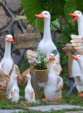 园庭院景观装饰品鸭摆RDC件艺场景塑环可爱鸭子盆花花园雕庭院工