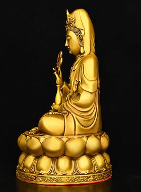 观音菩萨佛像供奉家用纯铜南海坐莲观世音家居摆饰送子保平安铜像