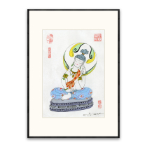 (Thinking Guanyin) Comics Master Cai Zhizhong Buddha Statue series (upscale solid wood mounting) limited edition painting