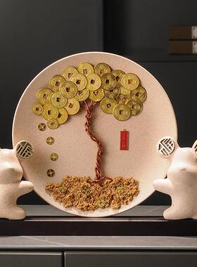 吉祥熊和平和喜悦装饰陶瓷三维盘子装饰画电视柜酒柜乔迁礼物