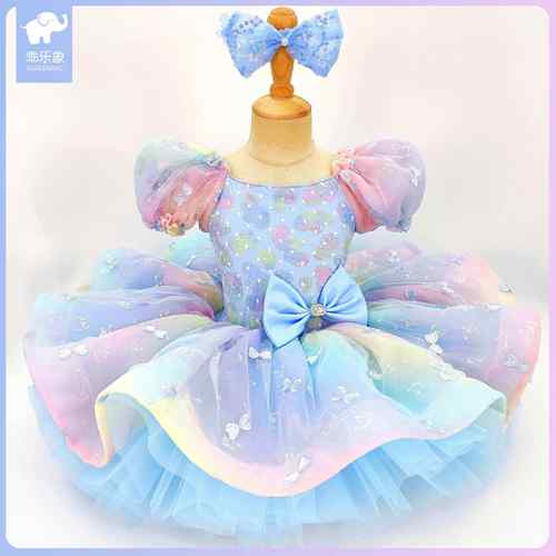 高档儿童蓬蓬亮裙女童可爱唱片蛋糕裙演出芭服蕾舞蹈服合公主裙表 - 图3