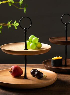 果北端黑胡桃木层多木质托托盘创意大号干盘水果盘甜品展台点心盘