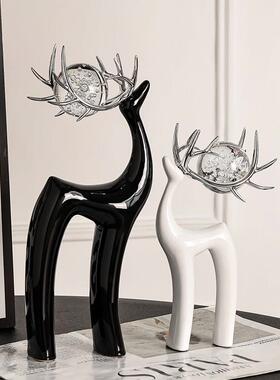 黑白简约风客厅电视柜水晶球鹿花瓶摆件套装玄关酒柜装饰品高级感