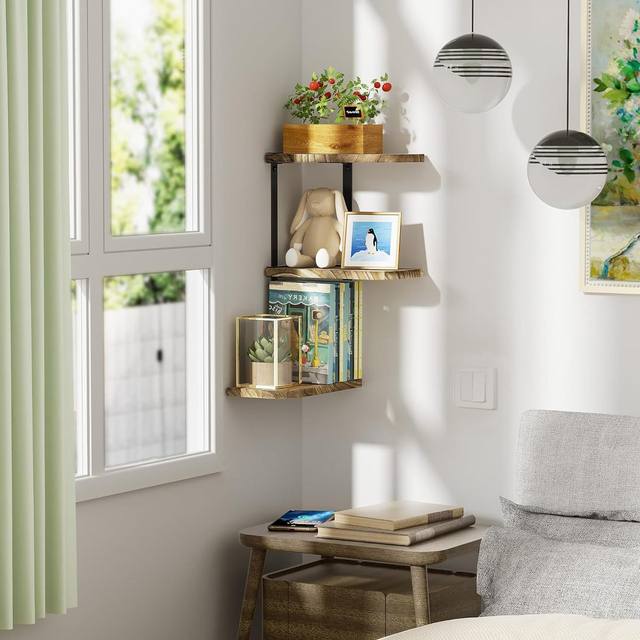 Spot corner rack iron wood combined with wall storage rack bathroom floating partition living room decoration rack