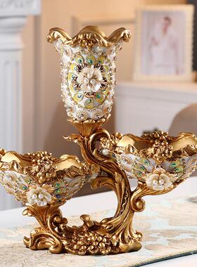 瓶欧式古花摆件餐桌创意多功镶钻花瓶能花插客厅复装饰电视柜花品