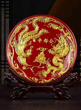 正品厦门漆线雕挂龙凤呈祥盘件国特色纪念品结婚送新人礼中物摆送