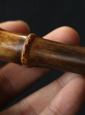 精纯工制天作然手满钉紫竹根烟JUB嘴过滤器竹制小烟斗烟品袋竹雕
