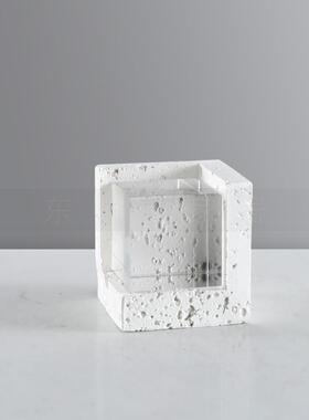 现代简约洞石水晶方块摆件家居饰品客厅书房茶几桌面创意软装饰品