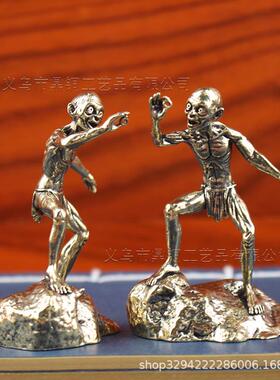 黄铜材质做旧远古人摆件青铜器原始人桌面摆件古人观察万物工艺品