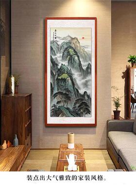手绘泰山日出国画靠山有山无水竖版旭日东升客厅玄关风景装饰挂画