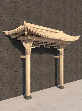 定做实木中式一体式门楼门头仿古屋檐门头装饰木牌楼定制古建飞檐