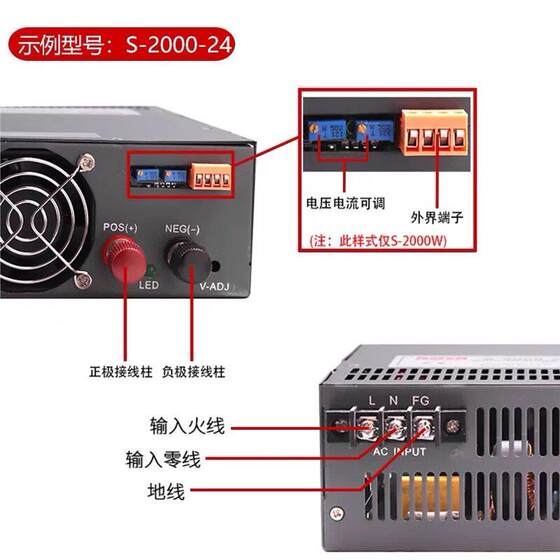 大功率24V开关电源600W12V直流S-1000/2000/3000W稳压变压器监控