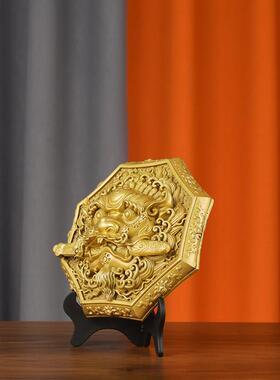 黄铜狮咬剑牌挂件八卦八角狮铜狮子头挂牌铜兽首门口摆件狮子像