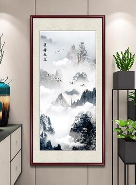 迎客松国画新中式入户玄关装饰画中堂画客厅挂画墙壁画走廊山水画